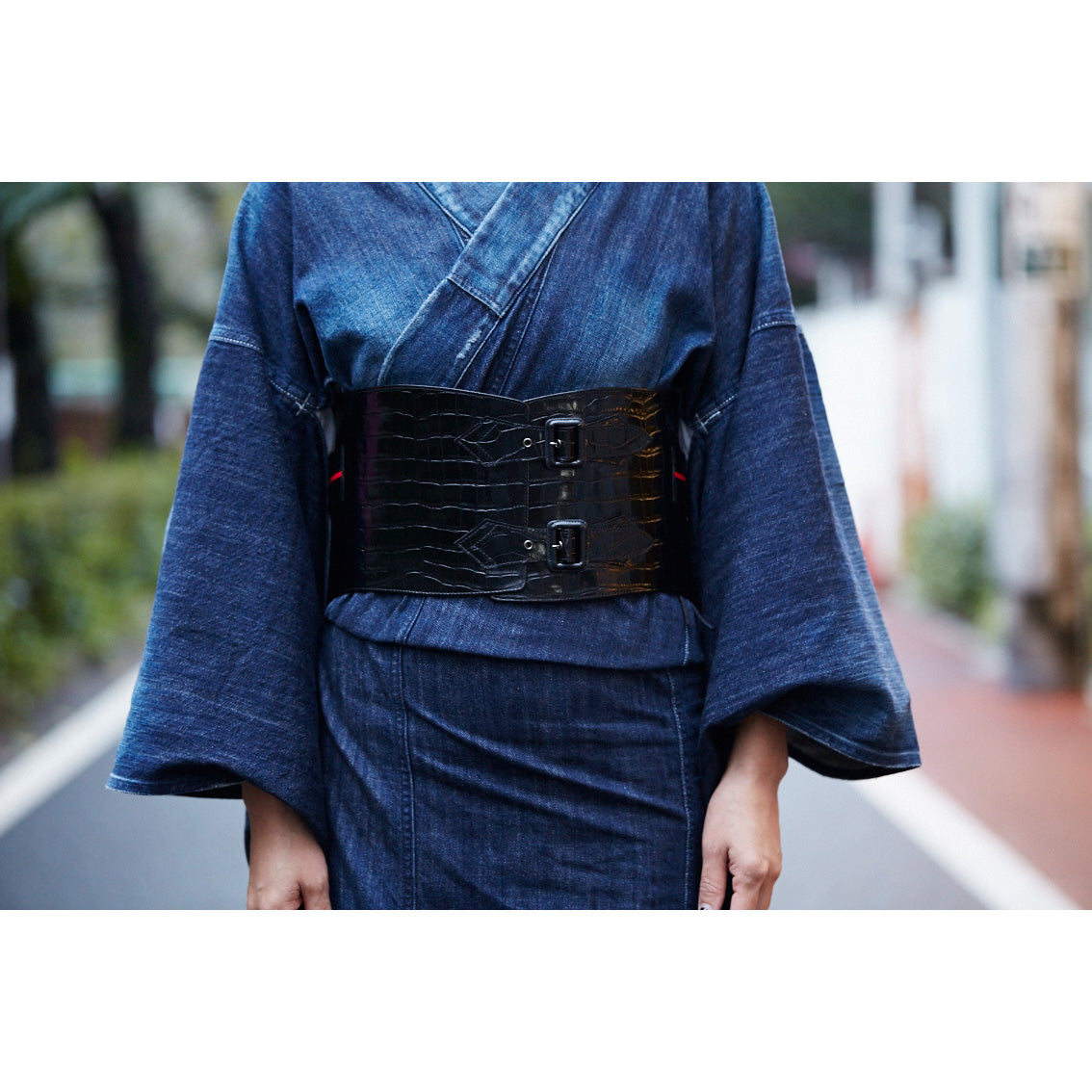 受注生産］帯ベルト｜クロコ エナメルブラック｜KAPUKI｜レザー