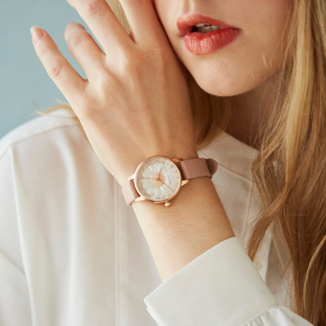 karendo限定】OLIVIA BURTON 3Dデイジーローズゴールドメッシュ&レザー