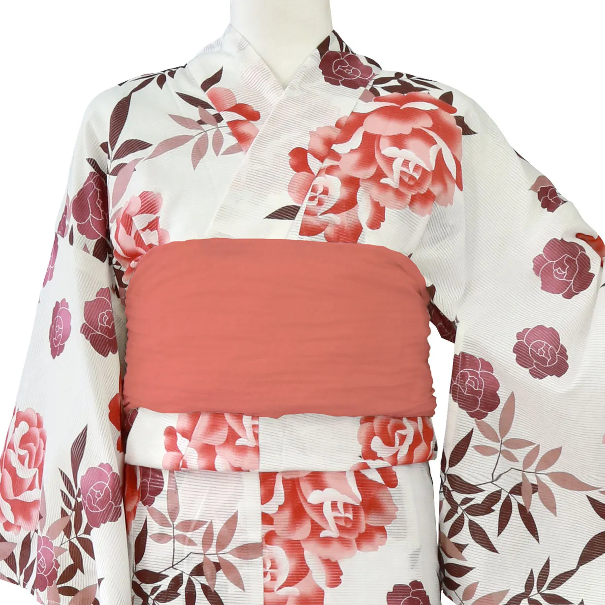 白地×薔薇（赤系）／レディース浴衣 | 宅配着物レンタルの京都かしきもの