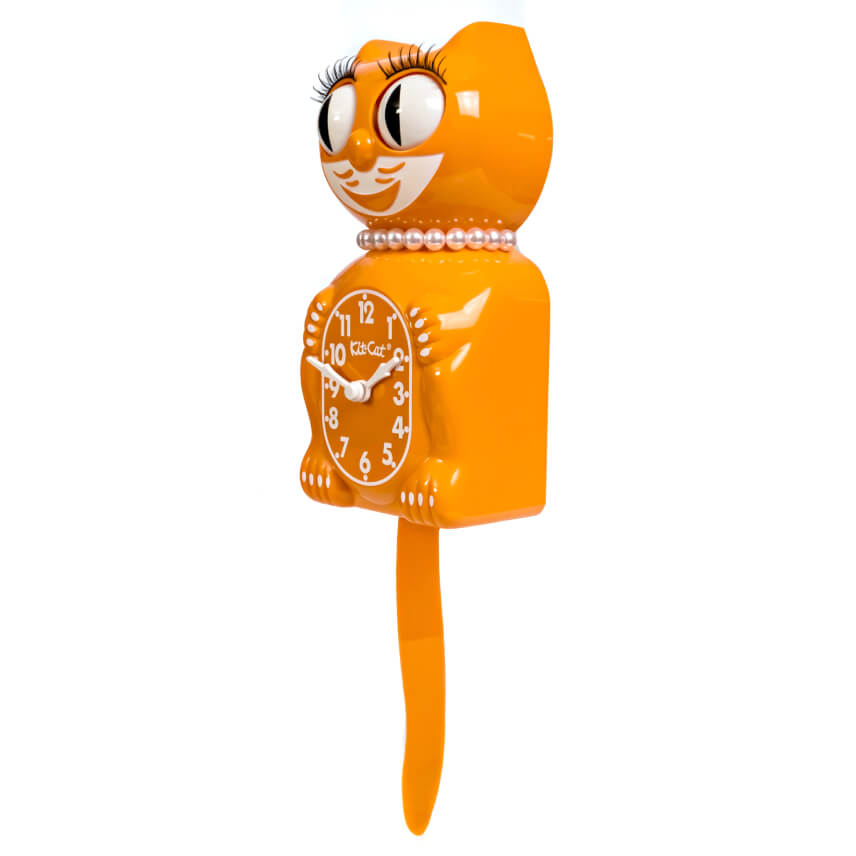 Festival Orange Lady Kit-Cat Klock | Bold & Retro 15.5