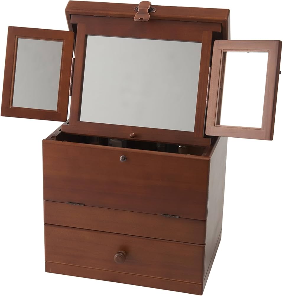 Amazon.co.jp: 木製 コスメボックス 三面鏡 鏡付き 持ち運び 化粧