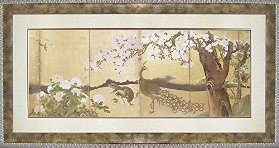 Amazon.co.jp: 和風フレーム 狩野永徳「桜と孔雀」絵画 インテリア