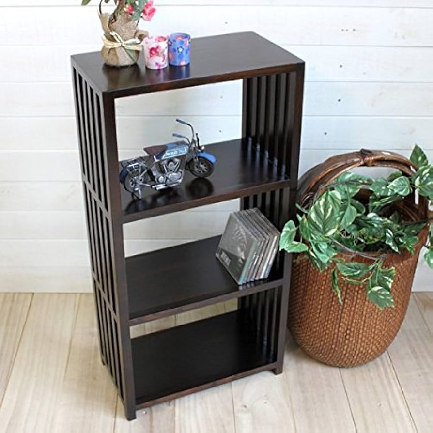 Amazon｜格子ウッドラック M ダークブラウン H89cm (OT-78)｜オープン