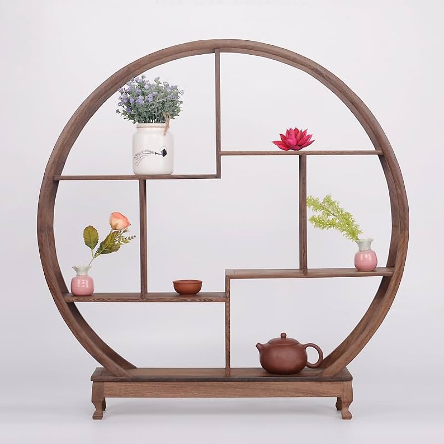 Amazon｜珍品棚 香炉台 瓶台 花台 盆栽台 木製 丸型 大 中国茶器