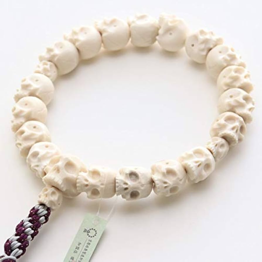 Amazon｜念珠ドットコム 浄土真宗 数珠 男性用 18玉 髑髏彫り 鹿角 紐