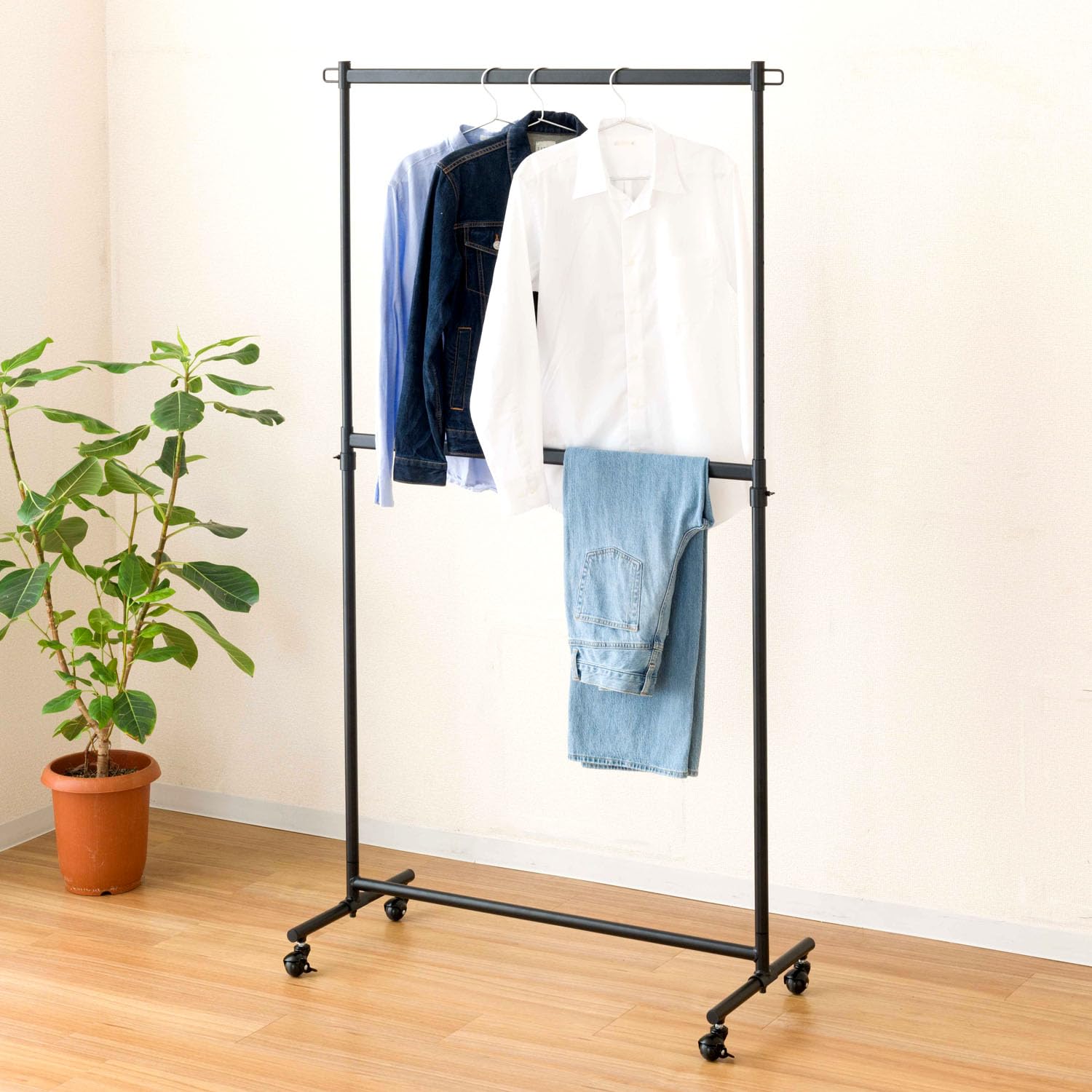 Amazon｜ドウシシャ ハンガーラック 2段式パイプハンガー 幅100cm 耐