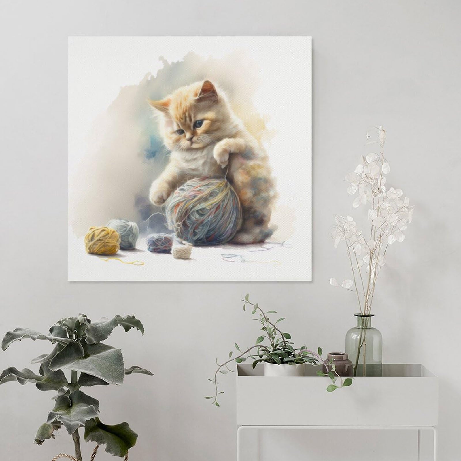 Amazon.co.jp: 絵画 オレンジ色の猫が毛糸玉で遊んでいますインテリア