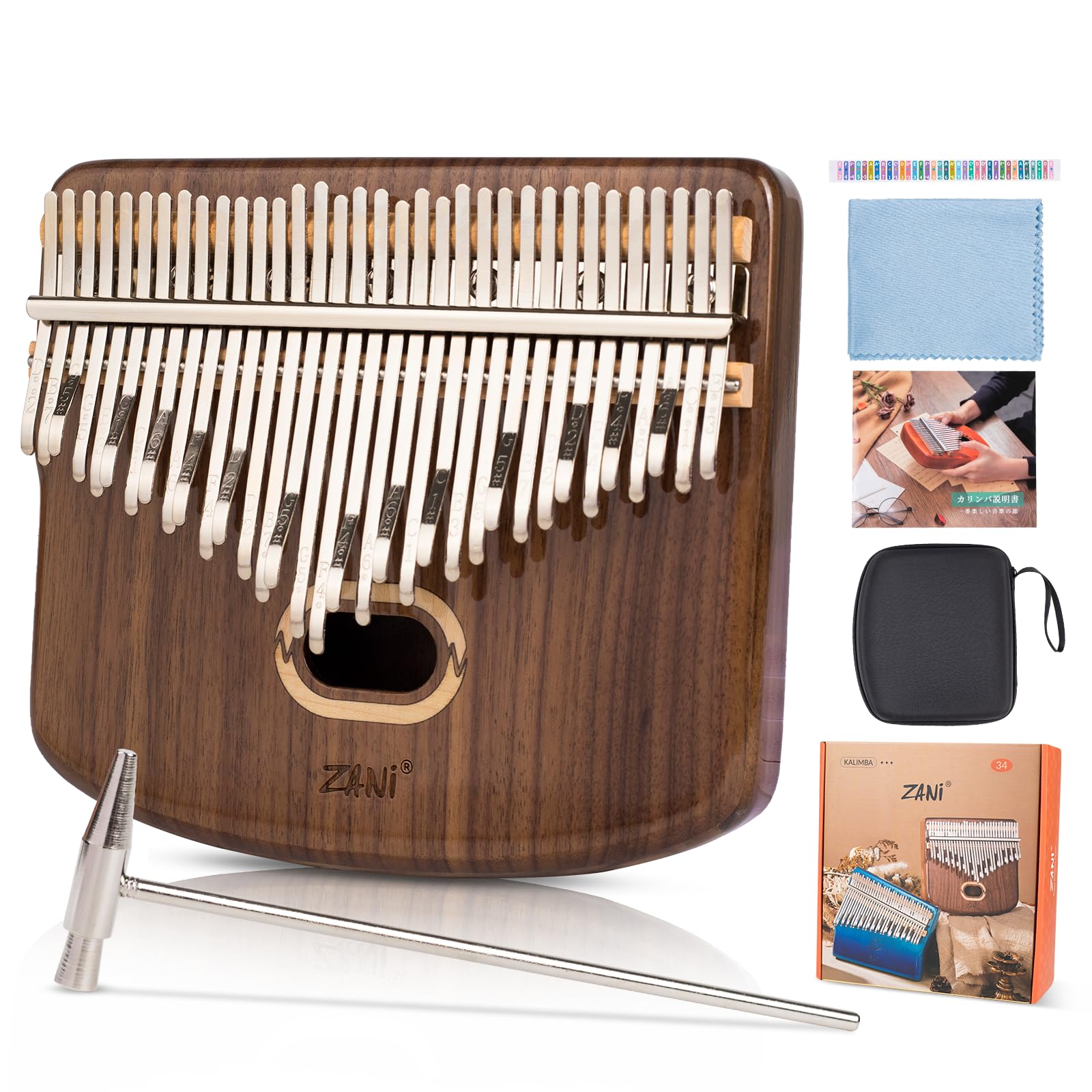 Amazon | カリンバ34キー C調 半音付き Kalimba 黒胡桃材 親指ピアノ