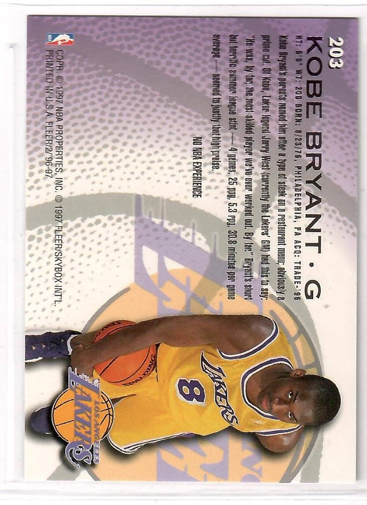 Amazon.com: 1996-97 Fleer Basketball Kobe Bryant Rookie Card # 203
