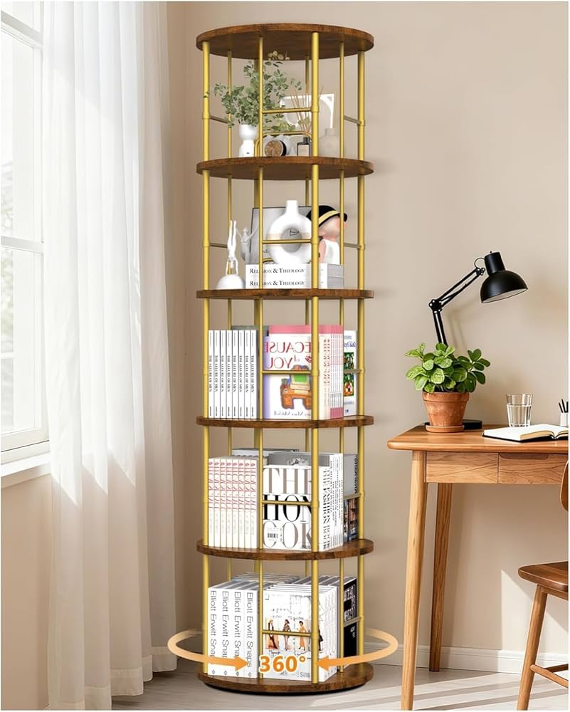 Amazon.co.jp: 【落下防止設計】回転式本棚 5段 大容量 ブックシェルフ