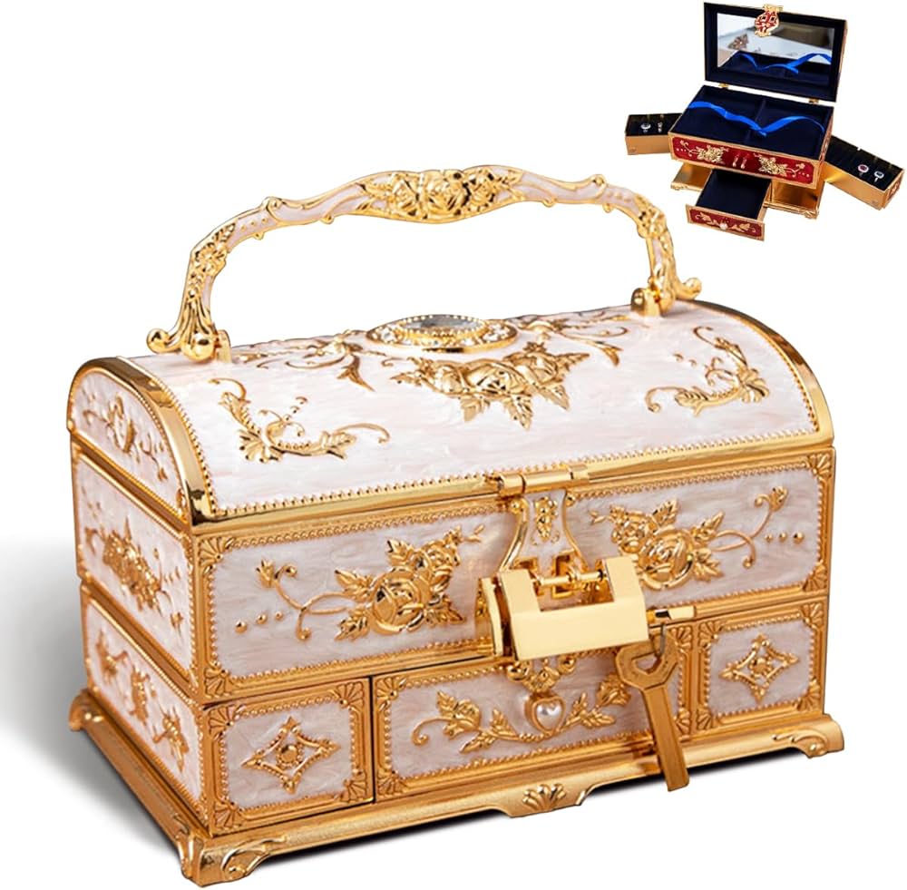 Amazon｜アンティーク アンティークスタイル 宝箱 鍵2本付き 化粧鏡