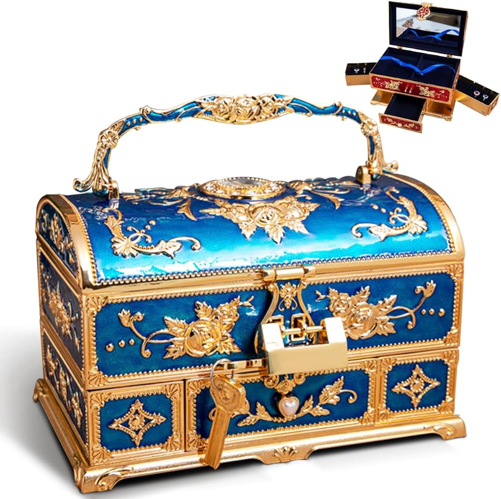 Amazon｜アンティーク アンティークスタイル 宝箱 鍵2本付き 化粧鏡