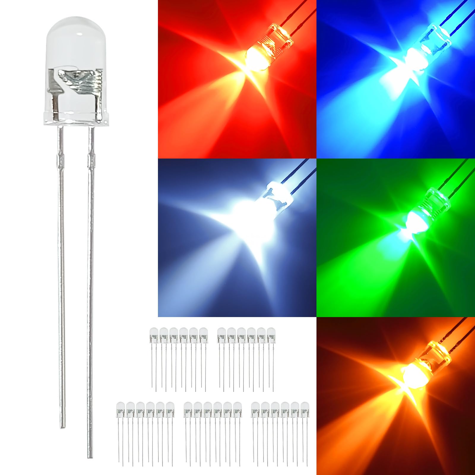 Amazon.co.jp: Hi-FIELD 超高輝度 LED 5色ｾｯﾄ 赤/青/緑/黄/白 各6点×5