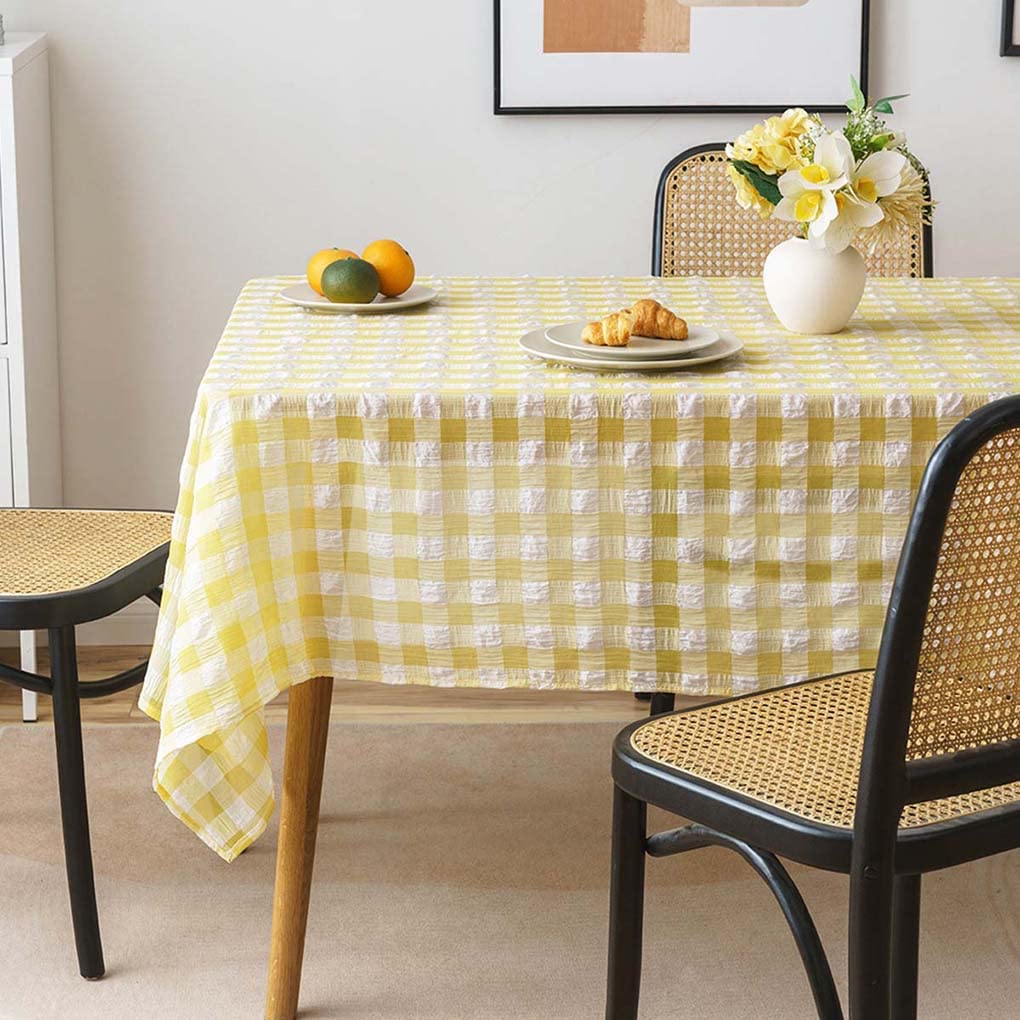 Amazon｜テーブルクロス 黄 北欧風 チェック柄 薄手 長方形 140x220