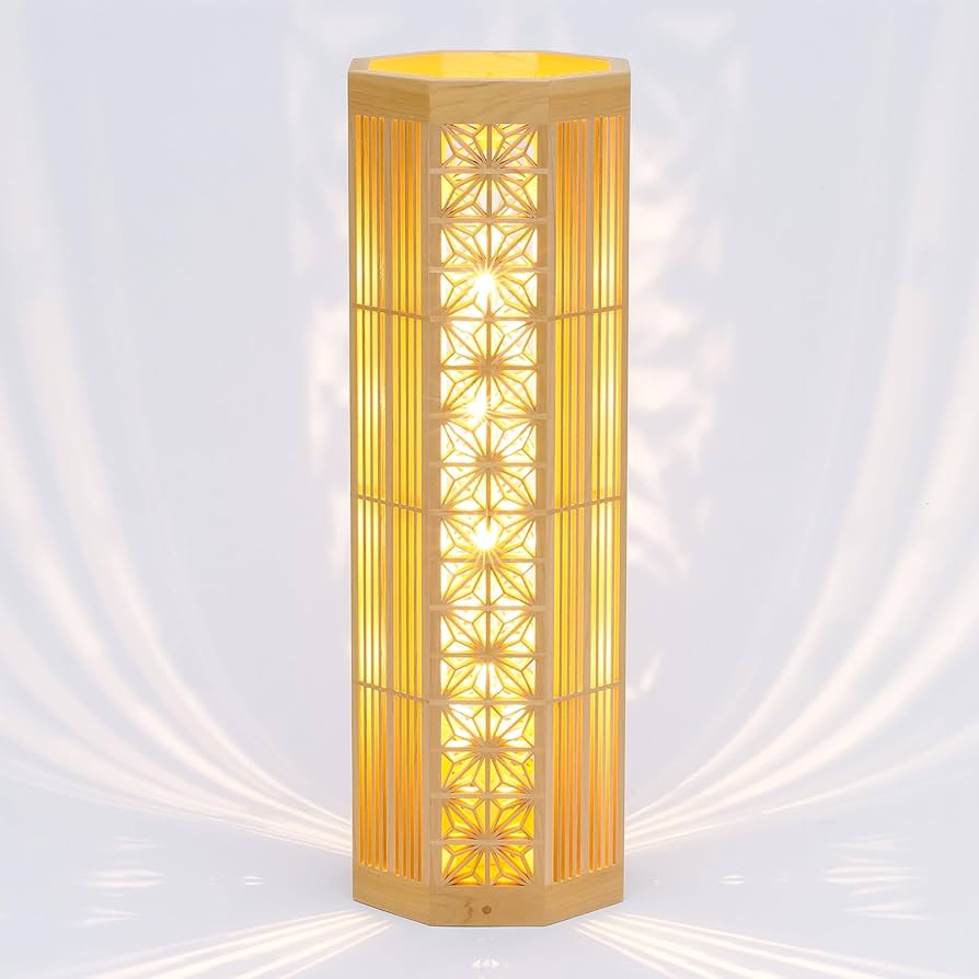 Amazon.co.jp : 木のあかり 麻の葉格子 LEDボーランプ付属フロアランプ