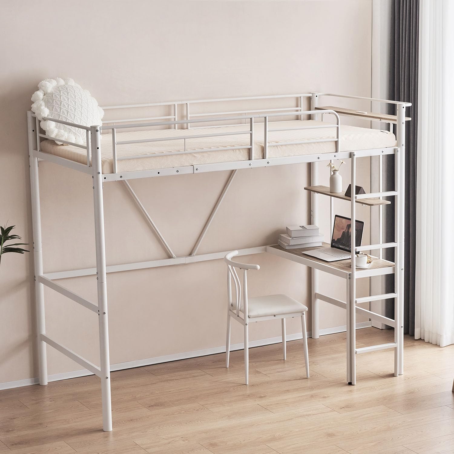 Amazon｜二段ベッドロフトベッド 机付き デスク付き 収納付き ラック棚