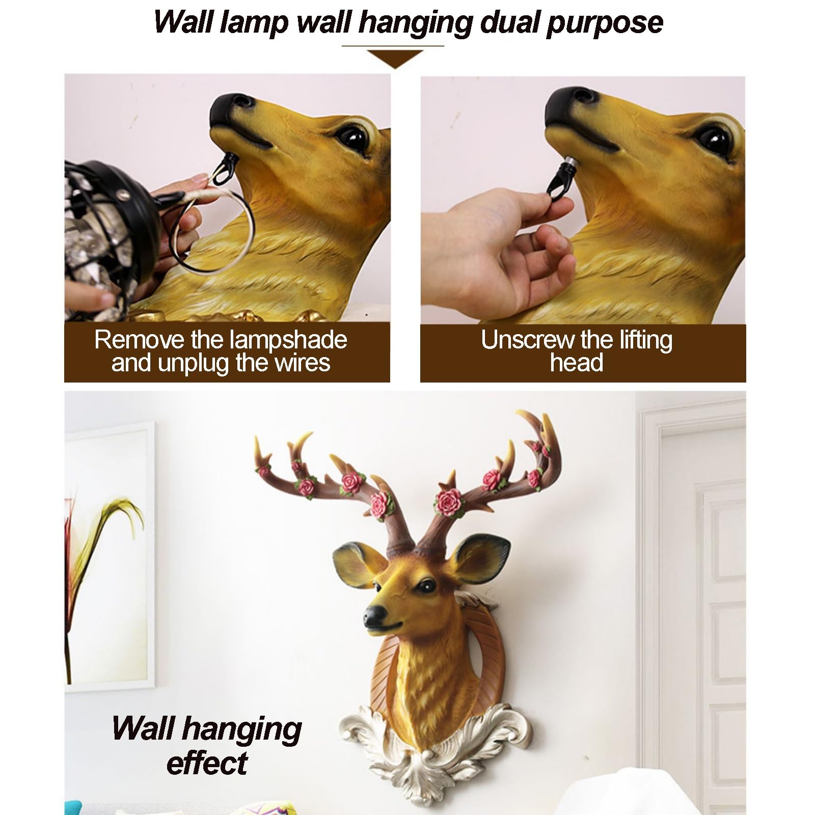 Amazon.co.jp: 部屋 壁飾り 鹿の角 鹿の頭の 壁掛けシミュレーション