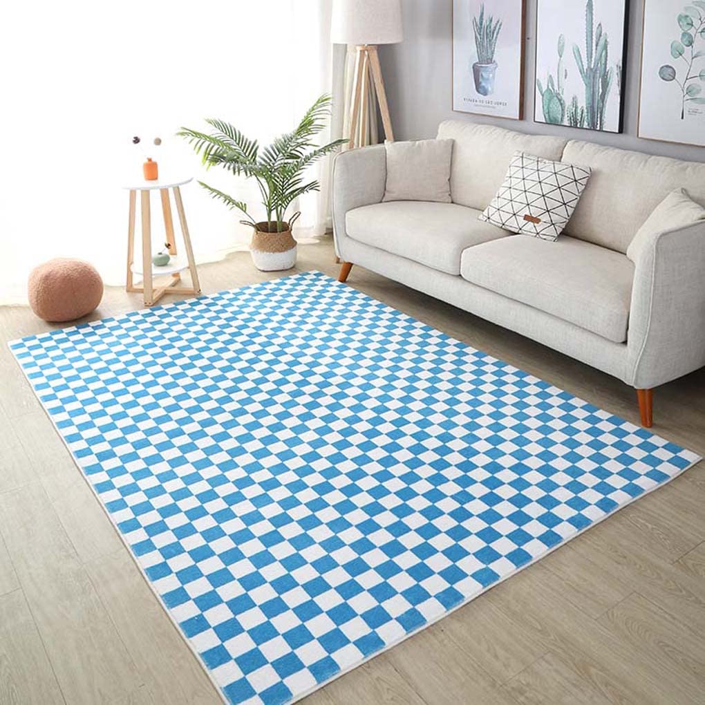 Amazon｜ラグマット ブルー チェック柄 おしゃれ 北欧風 長方形 120x80