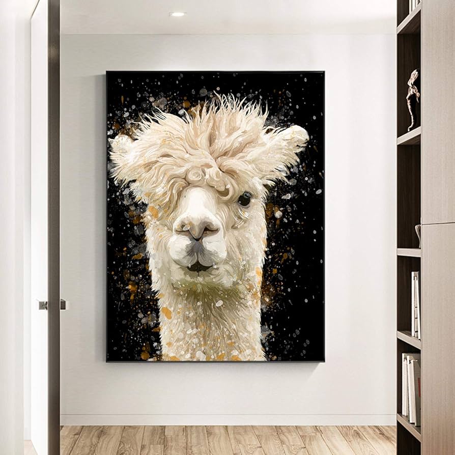 Amazon｜現代絵画水彩アルパカ壁アート抽象動物キャンバスプリント絵画