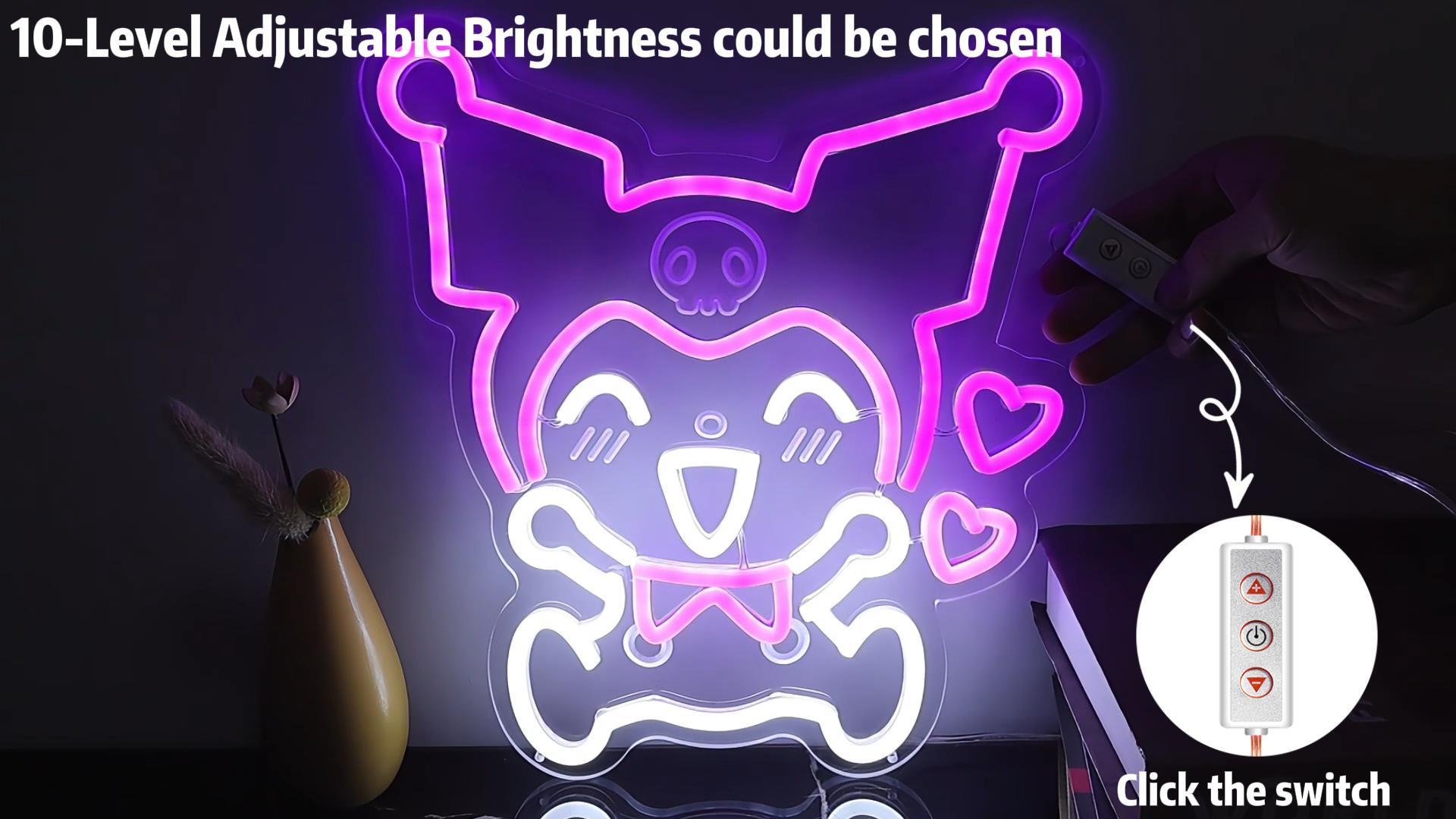 Japanese Anime Neon Light Kuromi Neon Sign, 3D Art LED Sign Kuromi