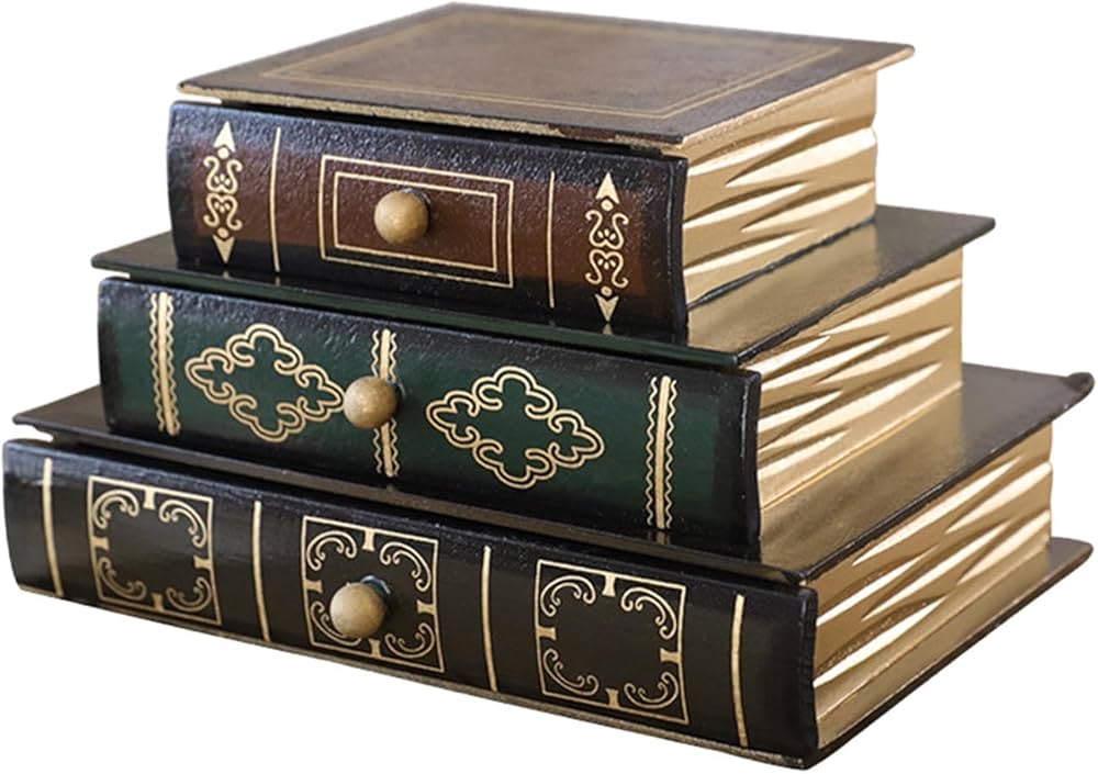 Amazon｜本型収納ボックス アンティークブックデコレーション 木製小物