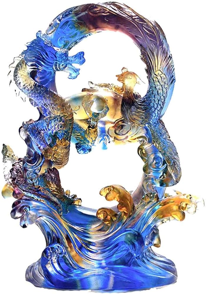 Amazon.co.jp: artlies 龍神 鳳凰 8 風水 5本爪 置物 ガラス 玉 開運