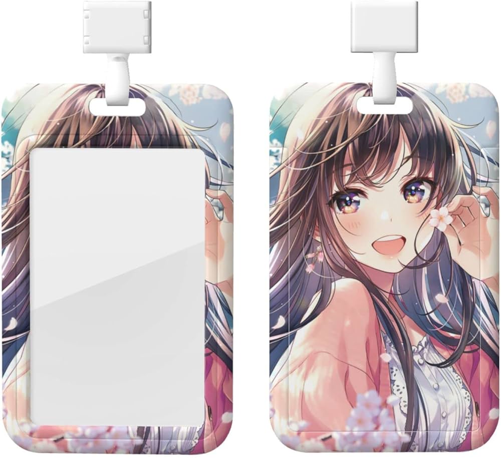 Amazon.co.jp: IDカードホルダー アニメ 可愛い 少女 咲く桜 縦型 社員