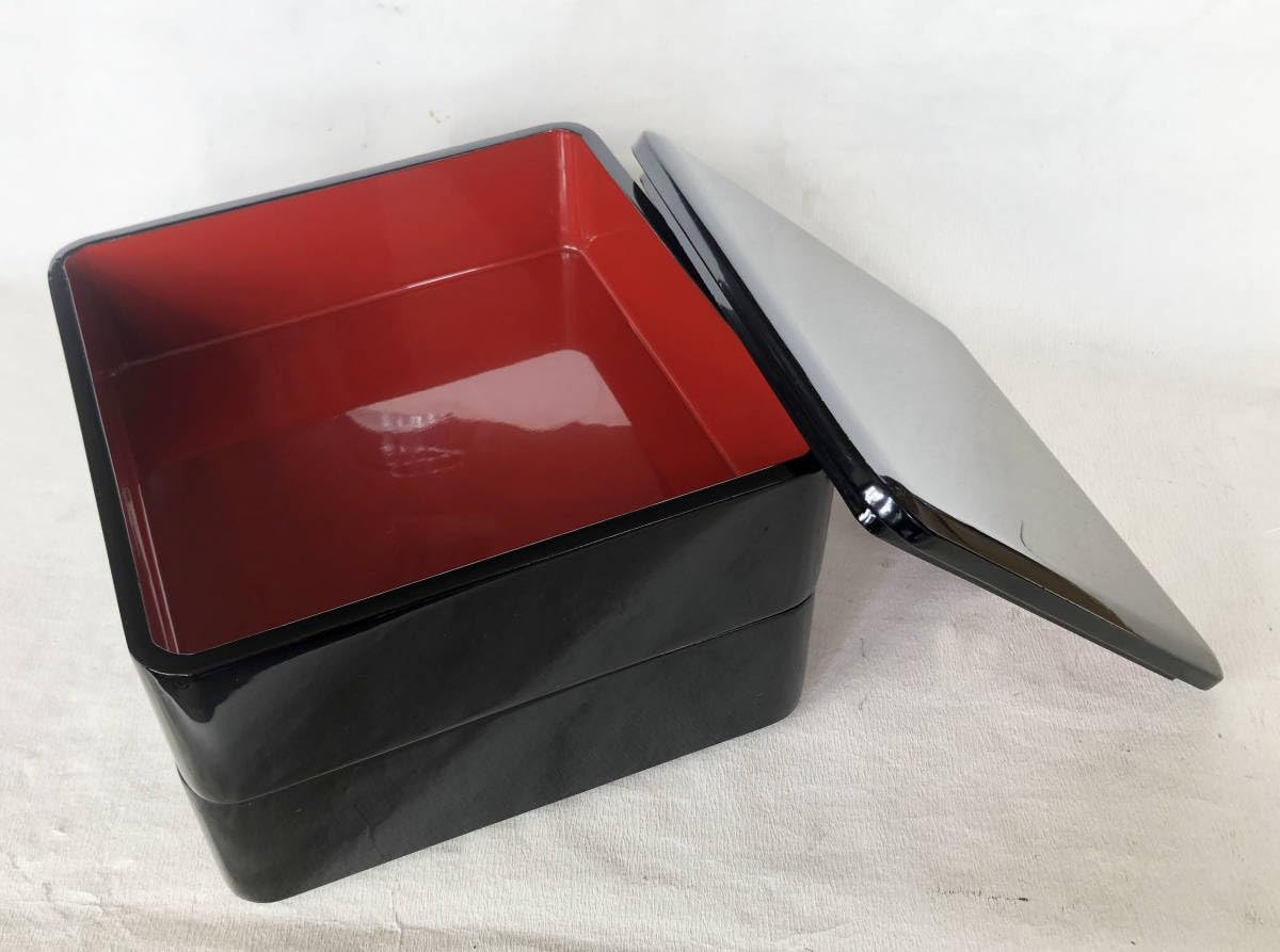 Amazon.co.jp: 重箱 おせち 2段重 木製漆塗 黒 7.5寸 内朱 22cm 漆器