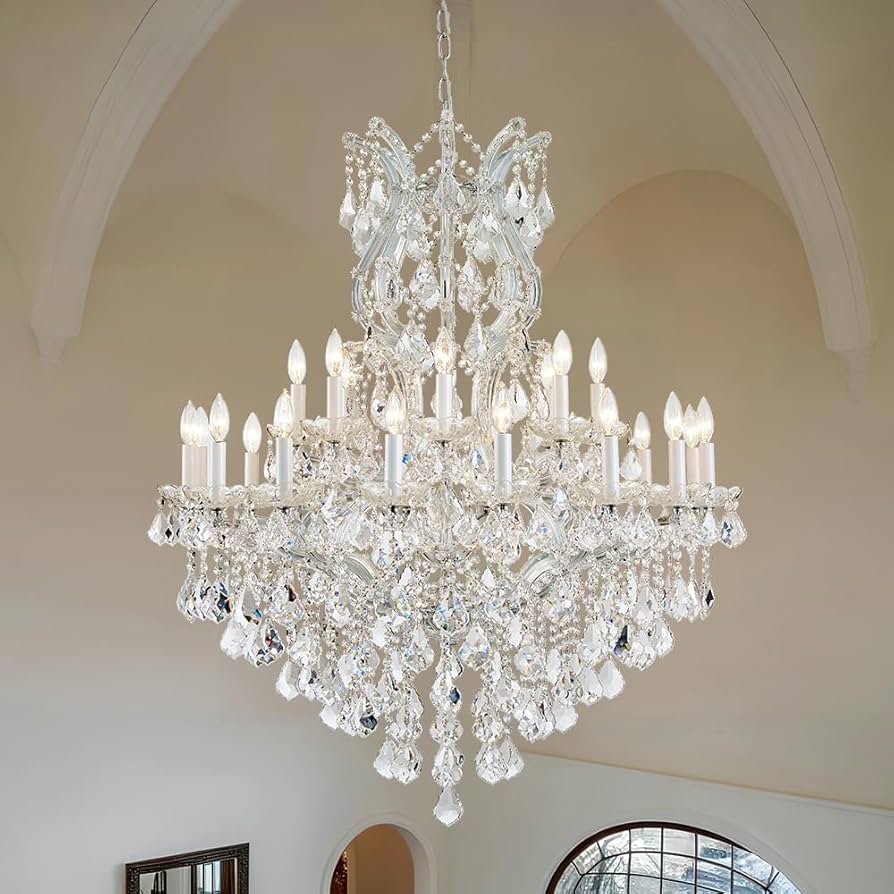 LIZZTREE Large Silver Modern Crystal Chandelier Light Fixtures