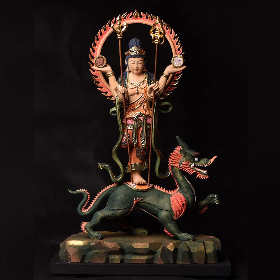 Amazon｜木彫り 仏像 【妙見菩薩立像】桧木製高級彫り彩色 切金（乗亀