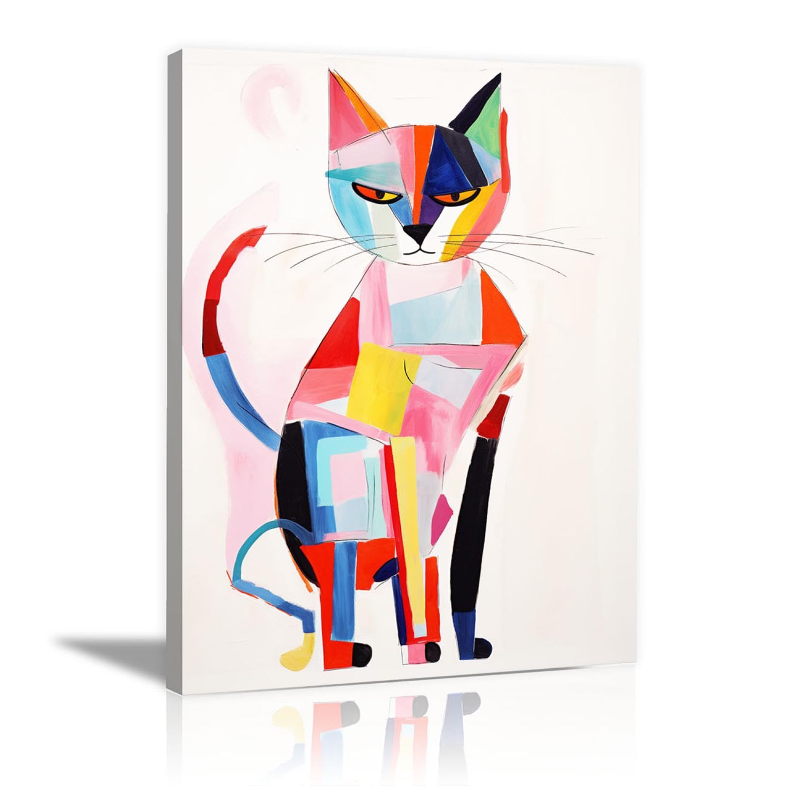 Amazon.co.jp: SHYAMIC 抽象的なカラフルな絵画, シュールな猫 アート