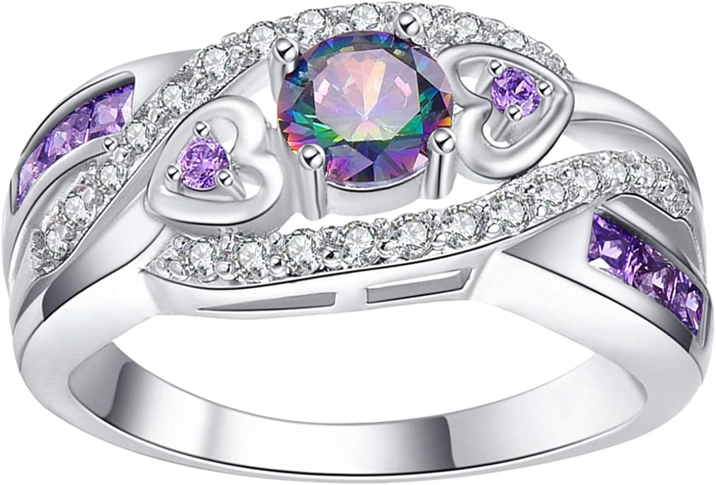 セミクリスタルオパール シルバーリング キュービックジルコニア8 個付