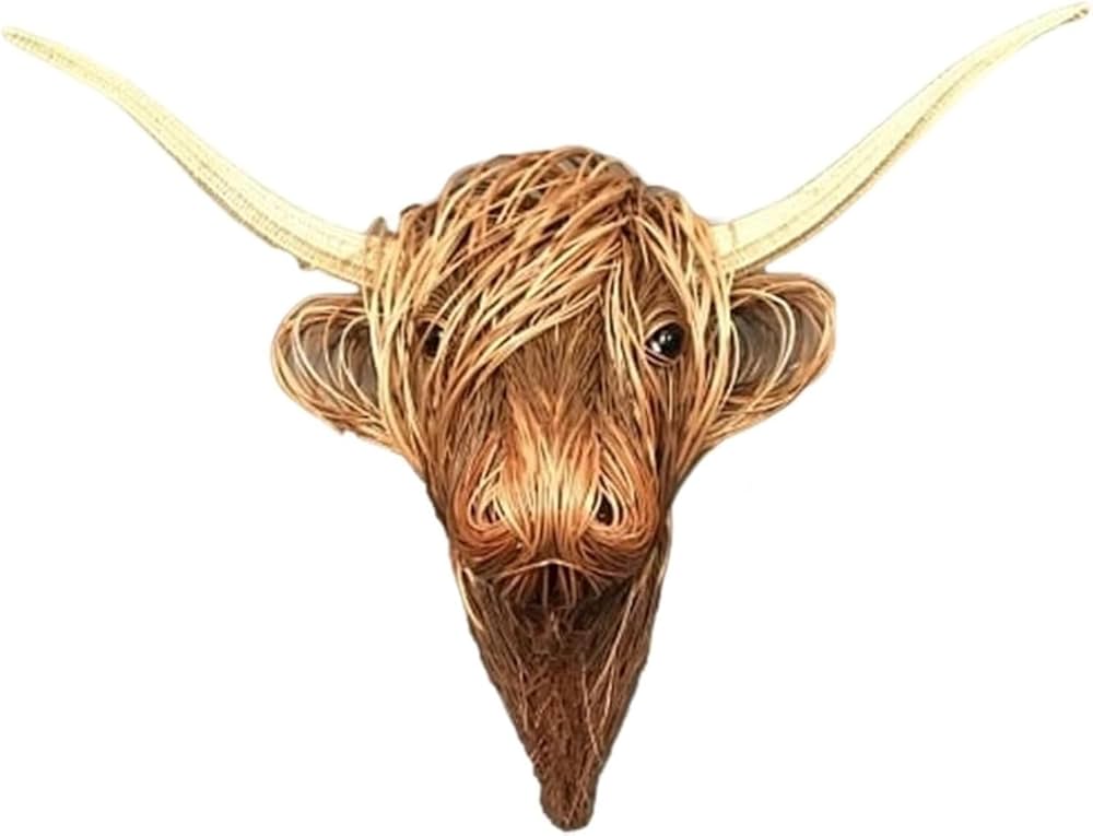 Amazon.co.jp: 樹脂製の牛の頭の飾り、動物の壁の装飾、ハイランド牛の