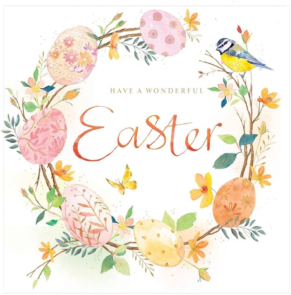 Amazon | グリーティングカード イースター「エッグと花のリース