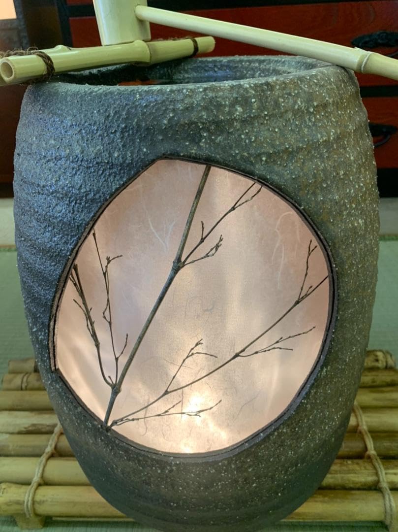 信楽焼噴水蹲つくばい噴水茶室手水鉢金魚付スノコ付照明和