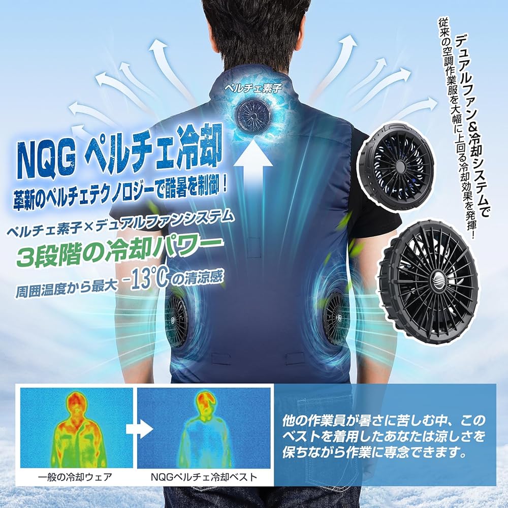 Amazon.co.jp: [NQG] 冷却ベスト 革新のペルチェ冷却＆デュアルファン
