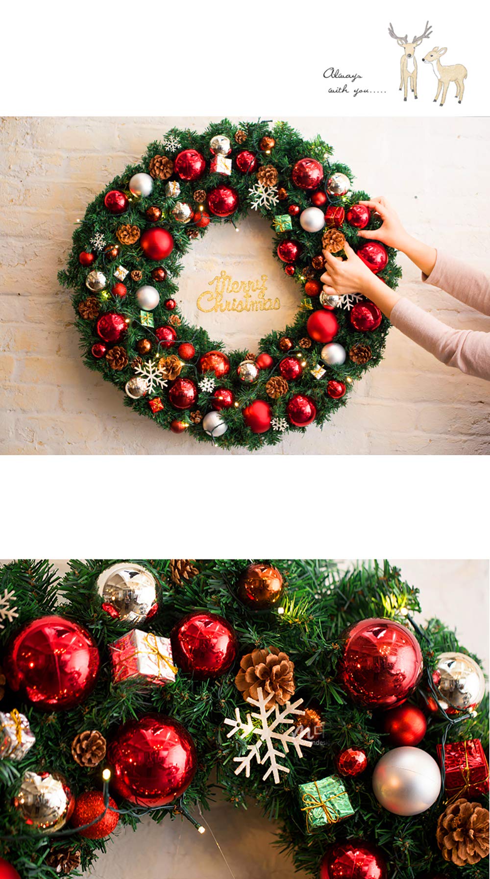 Amazon.co.jp: S&C Live クリスマスリース 玄関ドア用 60cm 赤 レッド