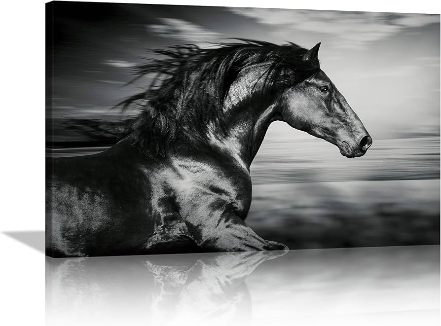 Amazon.co.jp: AMEMNY 大型ブラックホースキャンバスウォールアート