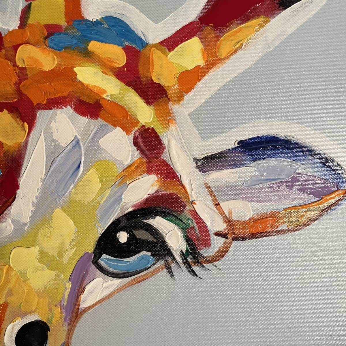 手書き油絵 七色キリン 額付 肉筆絵画 インテリア 油彩画 Amazon.co.jp