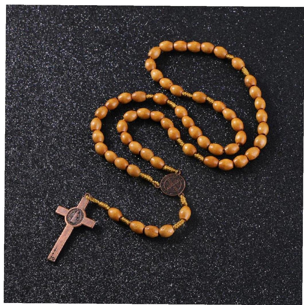 Amazon.co.jp: 木製ロザリオクロスネックレス 手作り織り聖人