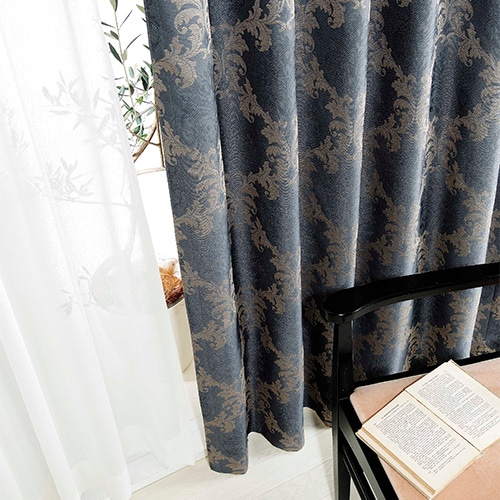 オーダー】遮光1級裏地付 クラシック柄の形状記憶付 CJ58502(ネイビー