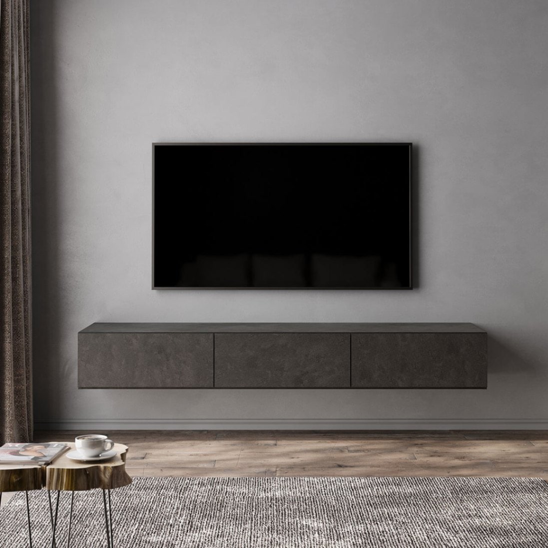 フロートテレビボード 幅180cm 奥行36cm リモコン操作可能 同色仕上げ