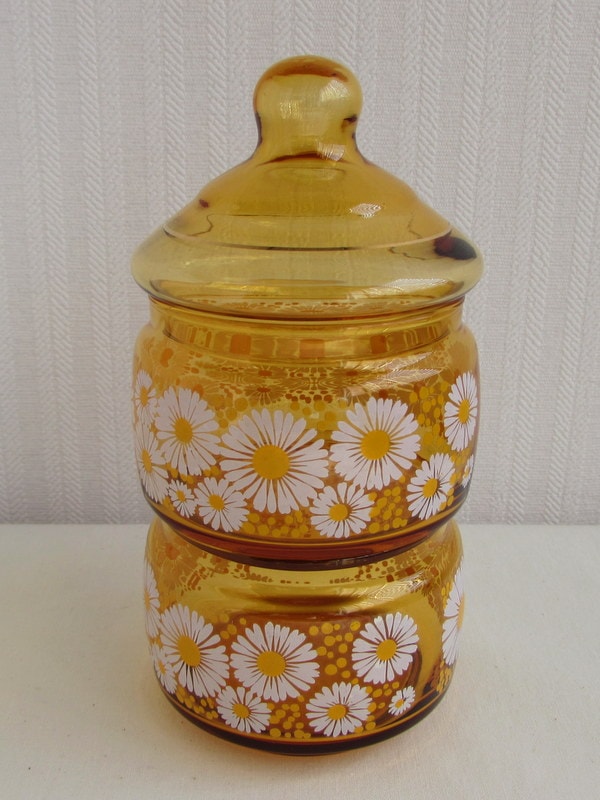 アデリア 2段キャンディポット 花柄 アンバー | 昭和レトロ,昭和レトロ