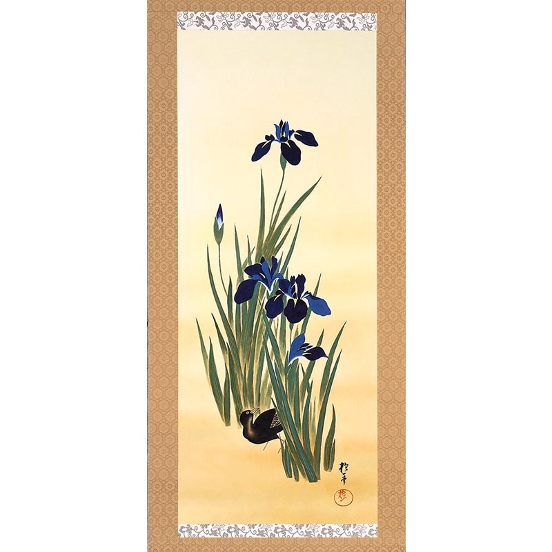 酒井抱一 「十二か月花鳥図」 五月 「燕子花に鷭図」 複製掛軸 : 酒井