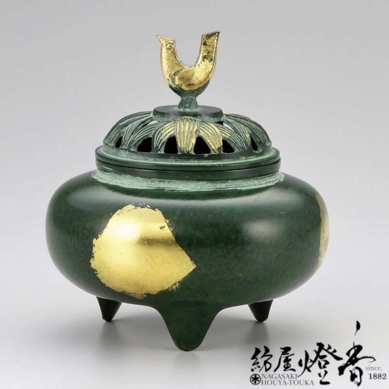 香炉/香器『高岡銅器【珠玉型香炉/緑金色】銅製[空焚き用]』竹中銅器