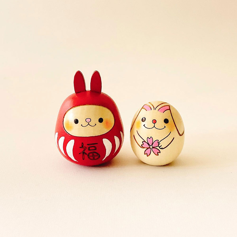 福うさぎダルマと豆セット 置物 うさぎ かわいい 正月飾り 兎 卯 開運