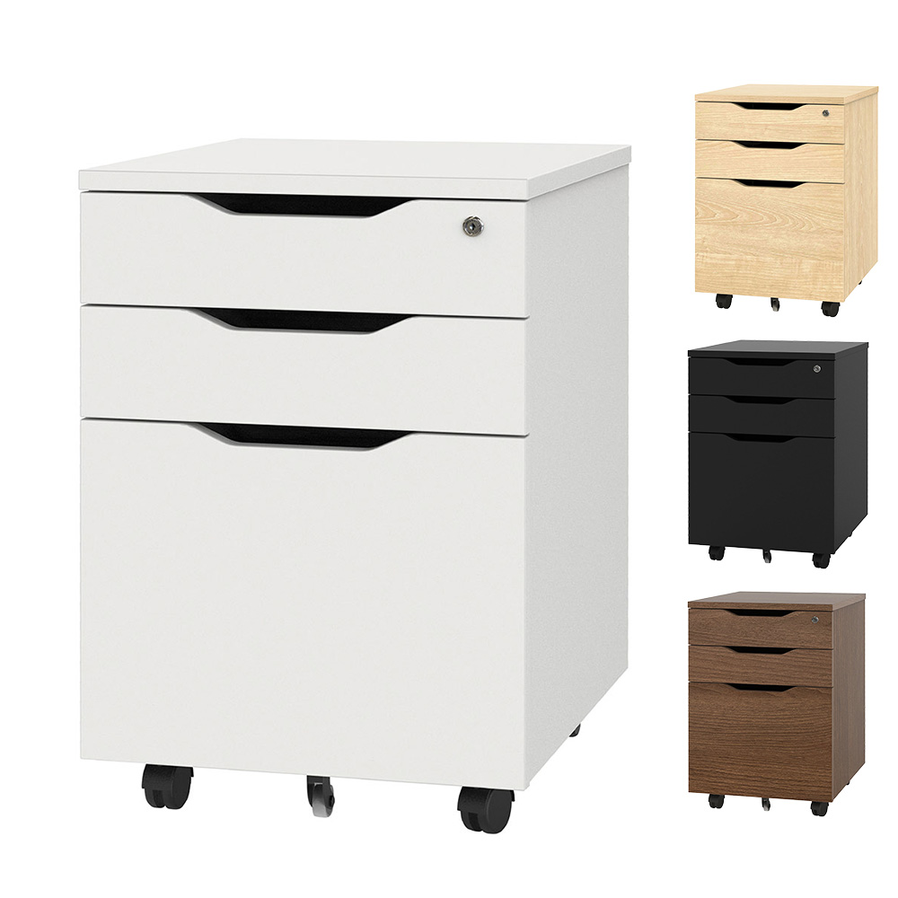 デスクワゴン 木製 3段 鍵付き サイドワゴン RFPCA（商品番号：68