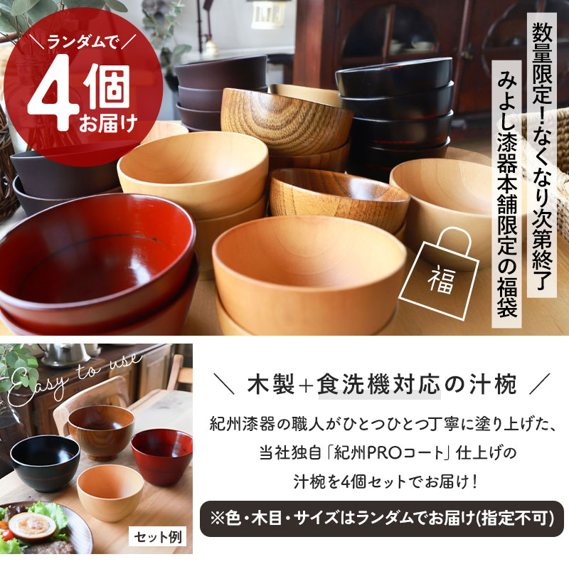 福袋 2026年 数量限定 食洗機対応 木製 汁椀 4個セット お椀 紀州PRO