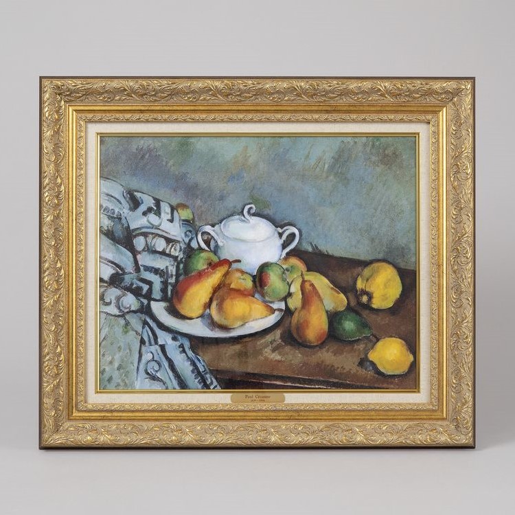 複製絵画 セザンヌ 《砂糖壺、梨とテーブルクロス》 | 複製絵画