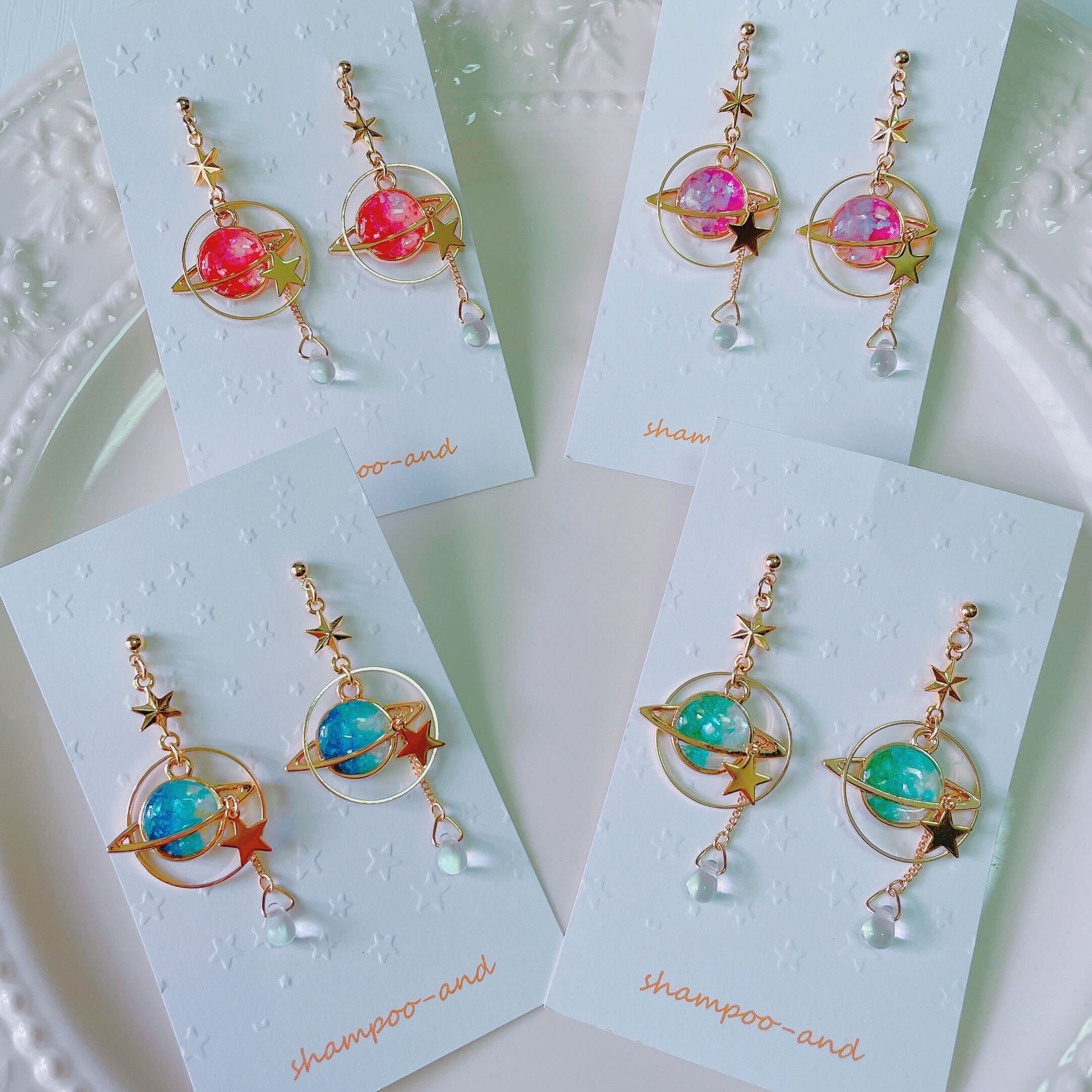 ✨新色✨【ピアス＆イヤリング】Saturn 耳飾り(star × drop) – 宙